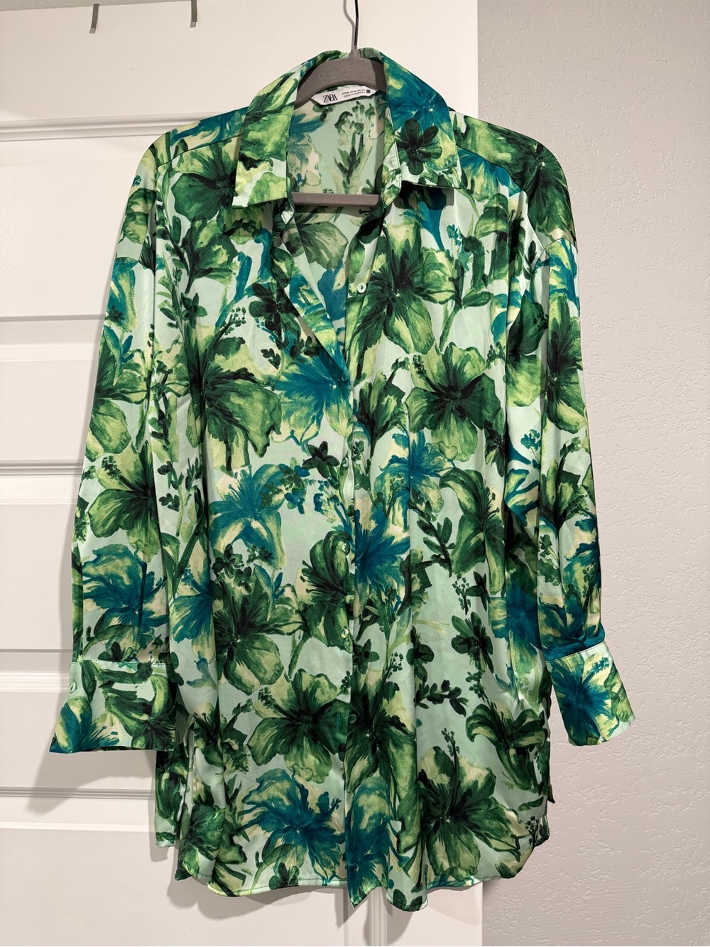 Zara Green & Teal Floral Button-Down Shirt
